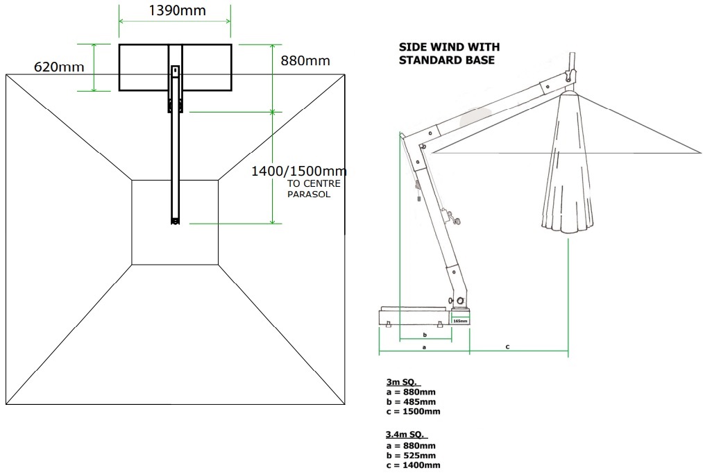 Spécifications et schéma du socle standard Hurricane Side Wind